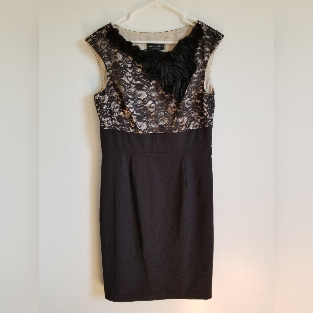 Connected Apparel Black and Cream Lace Knee Length Dress Mini Dress Size 12